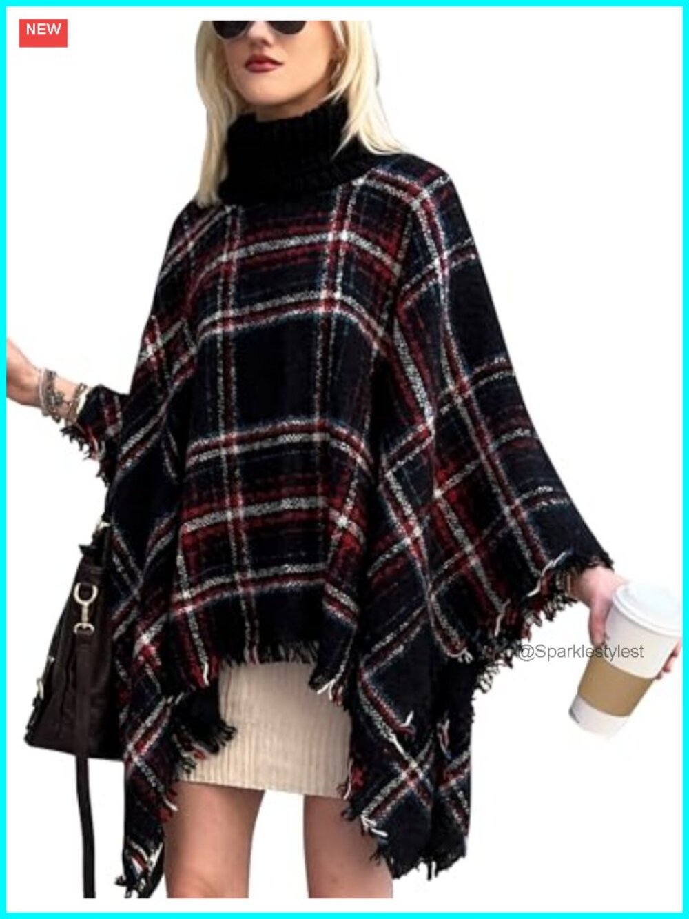 Pullover Sweater Cape Poncho Knit Turtleneck Wrap One Size